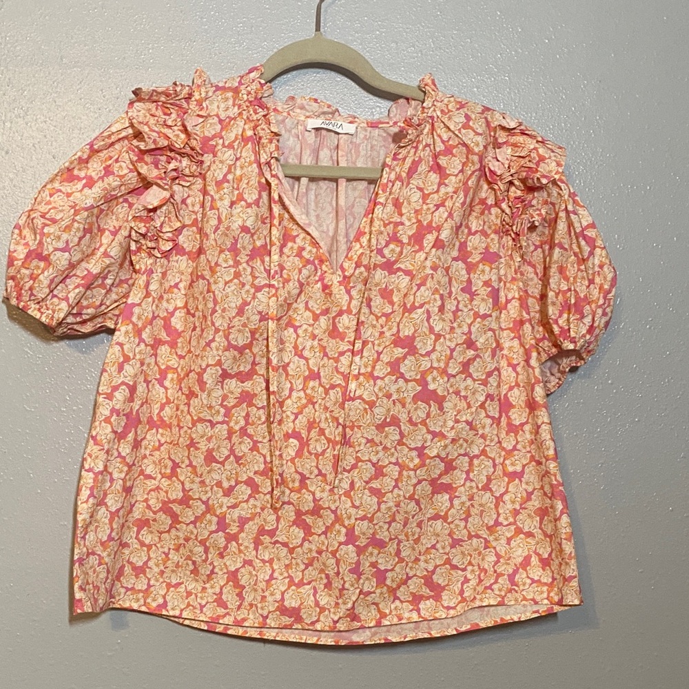 Avara Pink and Cream Floral Blouse